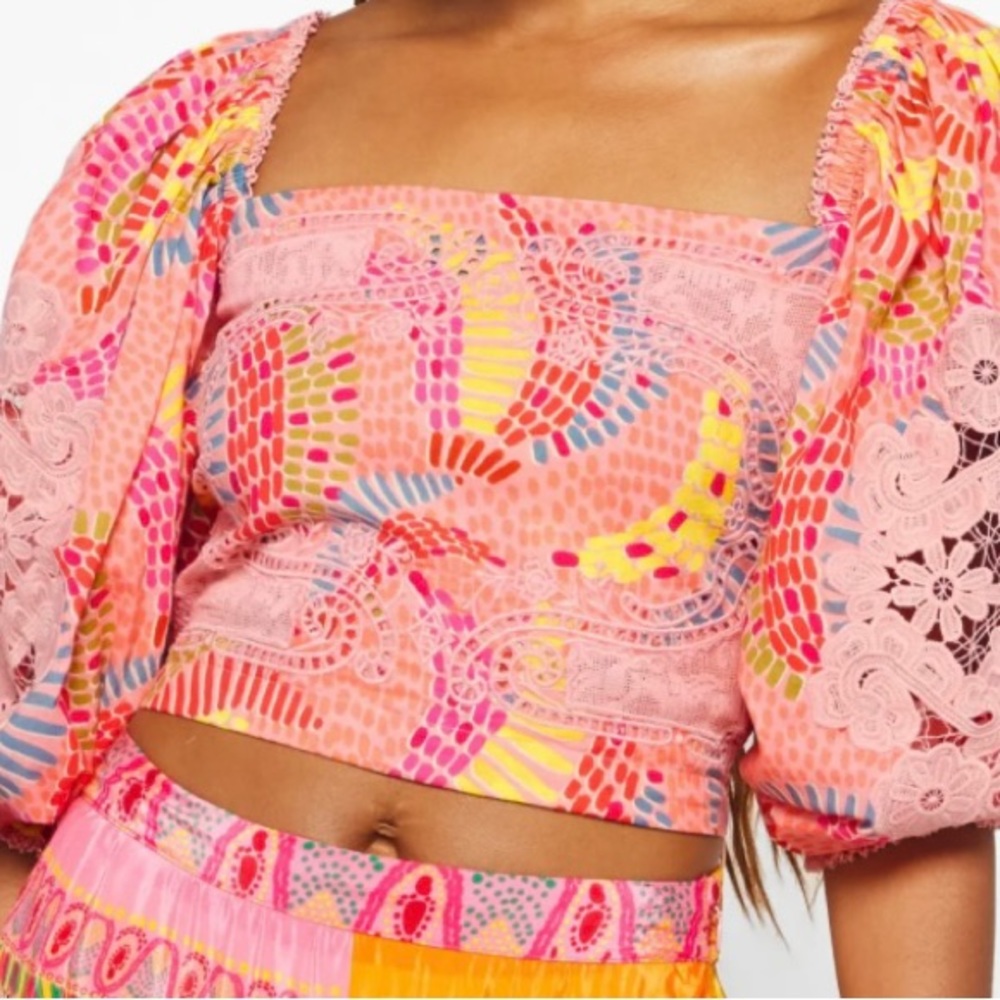 Farmrio pink dotted bananas blouse size small nwt